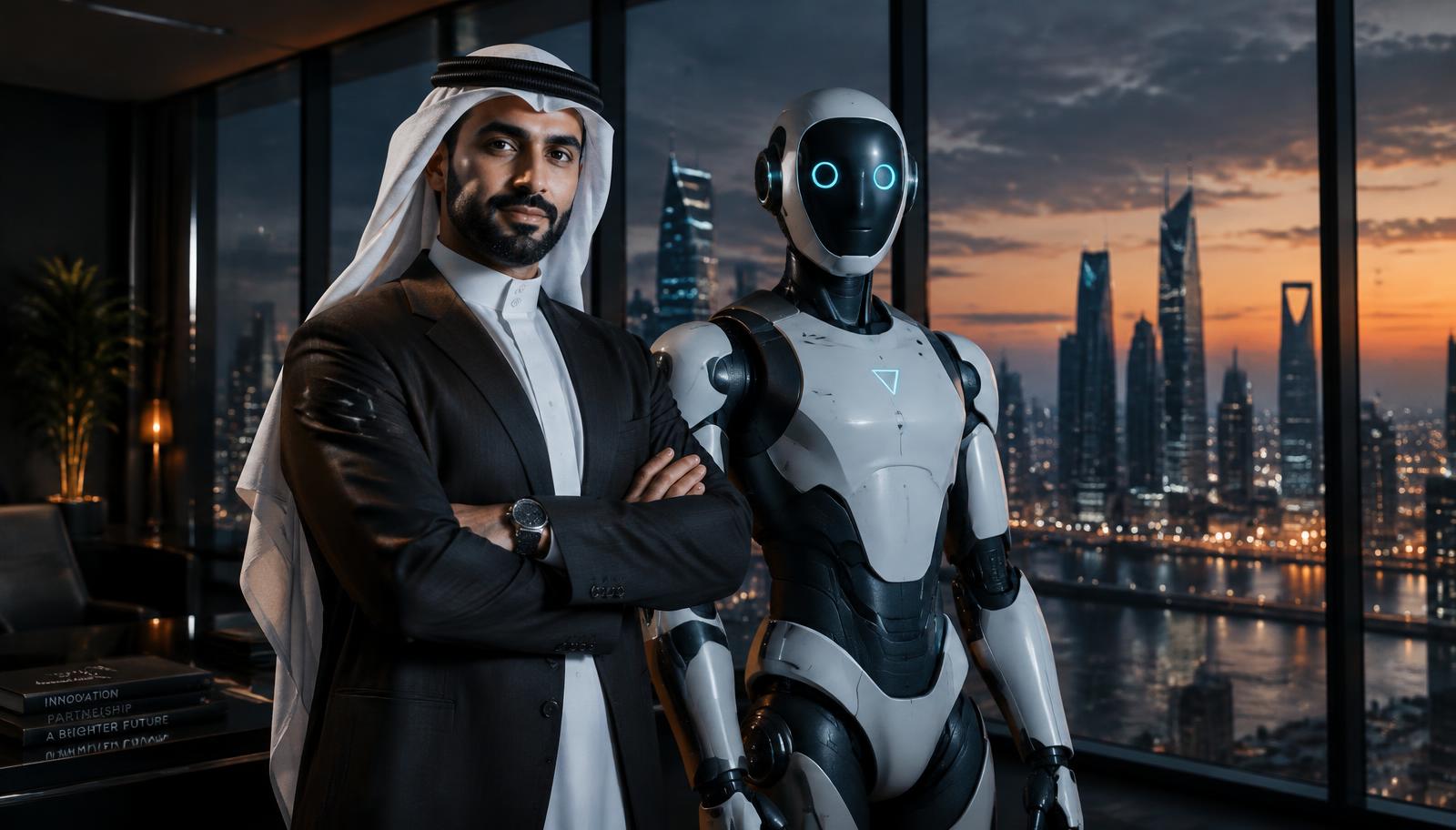 Business owner standing with an AI agent